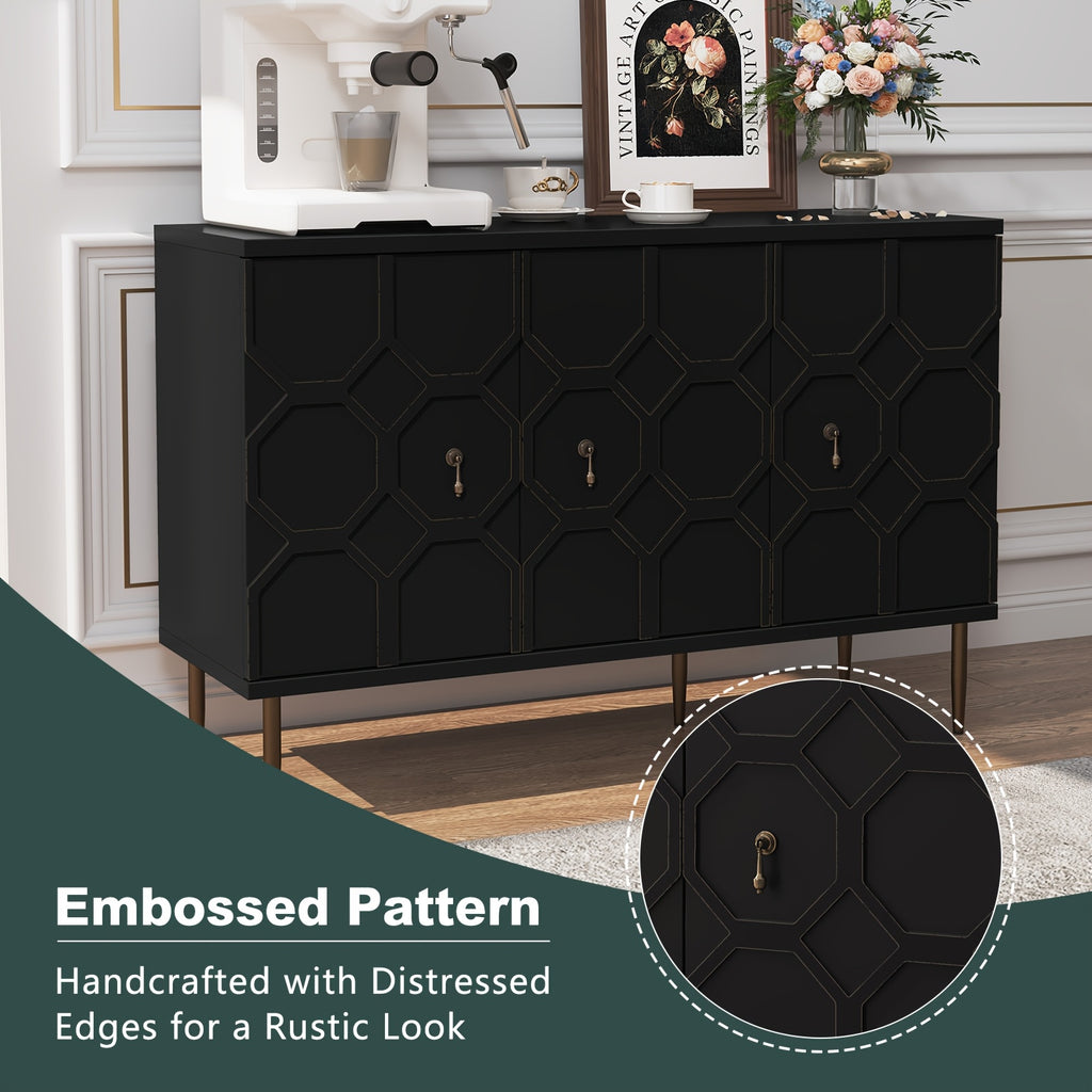 Sideboard Accent Buffet Cabinet With 3 Decorative Embossed Pattern Doors, Credenza Storage Cabinet For Living Room, Kitchen, Dining Room, Hallway