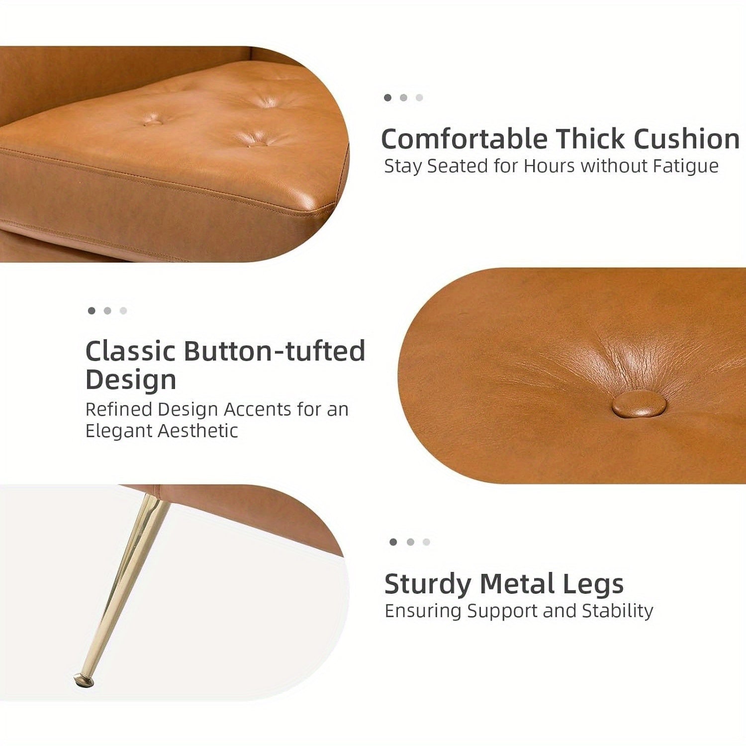 Modern Faux Leather Accent Chair, Comfy Upholstered Armchair With Gold Legs, Stadium Seats For Sports Fields, Sport Event, Button Tufted Sofa Chair For Living Room Bedroom