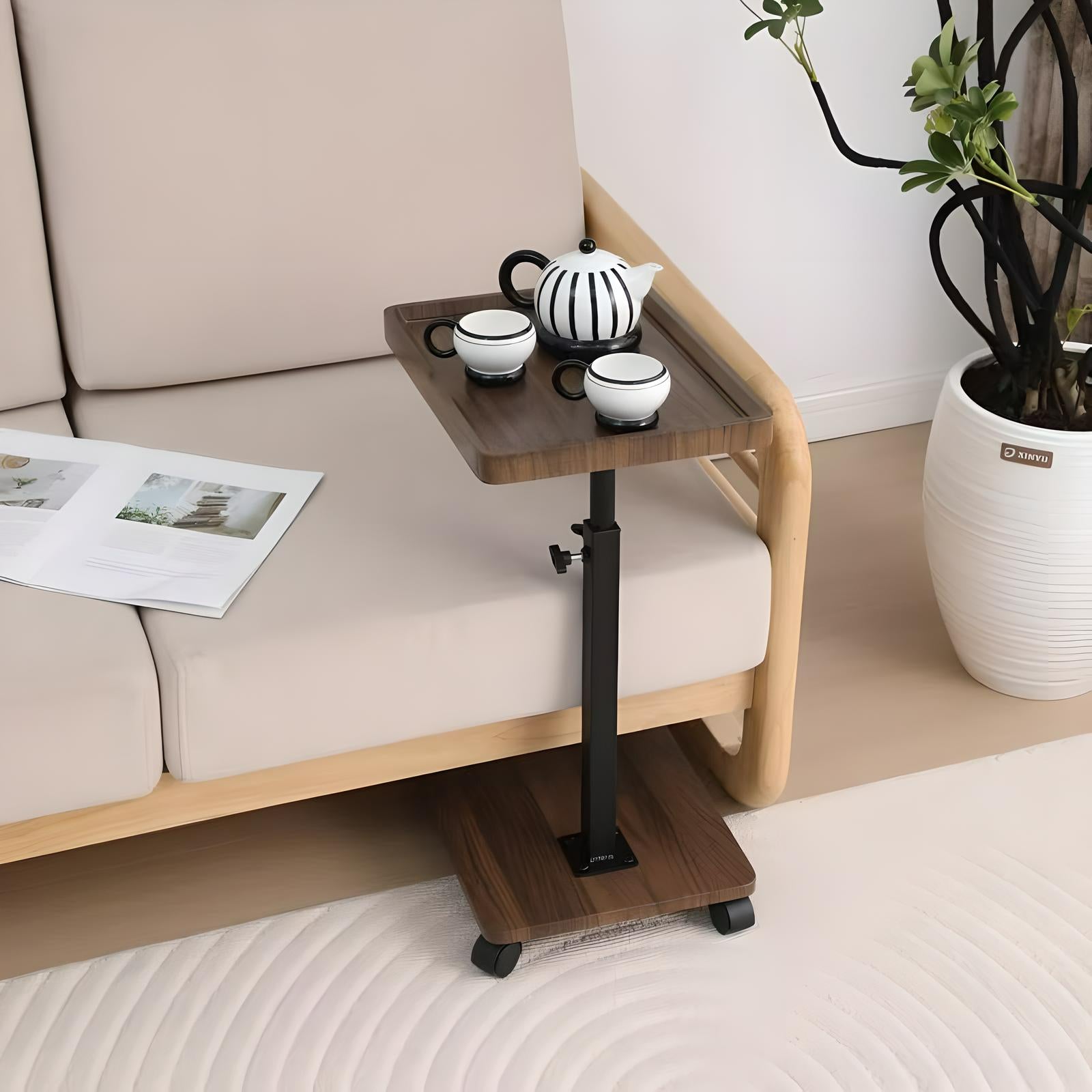 Adjustable Rolling Cart Overbed Bedside Table Laptop Desk Couch Side 360° Rotatable Sofa Tray Table Computer Desk Home Food Tray