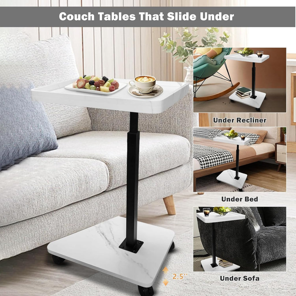 Adjustable Rolling Cart Overbed Bedside Table Laptop Desk Couch Side 360° Rotatable Sofa Tray Table Computer Desk Home Food Tray