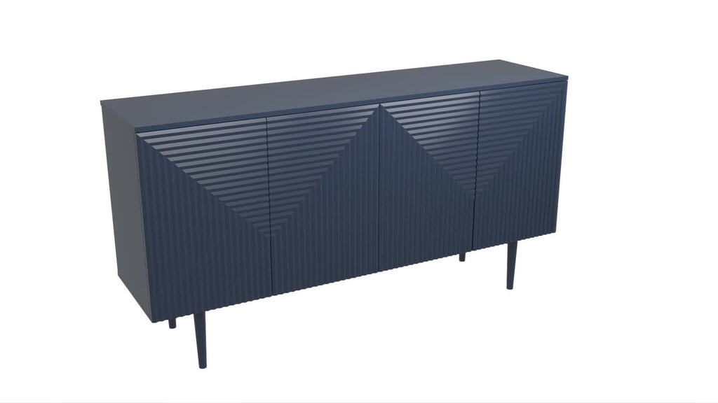Elegant Black Modern Sideboard with Chevron Design, Adjustable Shelf & Wine Glass Holder - Sleek Wood and Fabric Conte Cabinet with Concealed Drawer for Contemporary Living Room, Preppy Room Decor