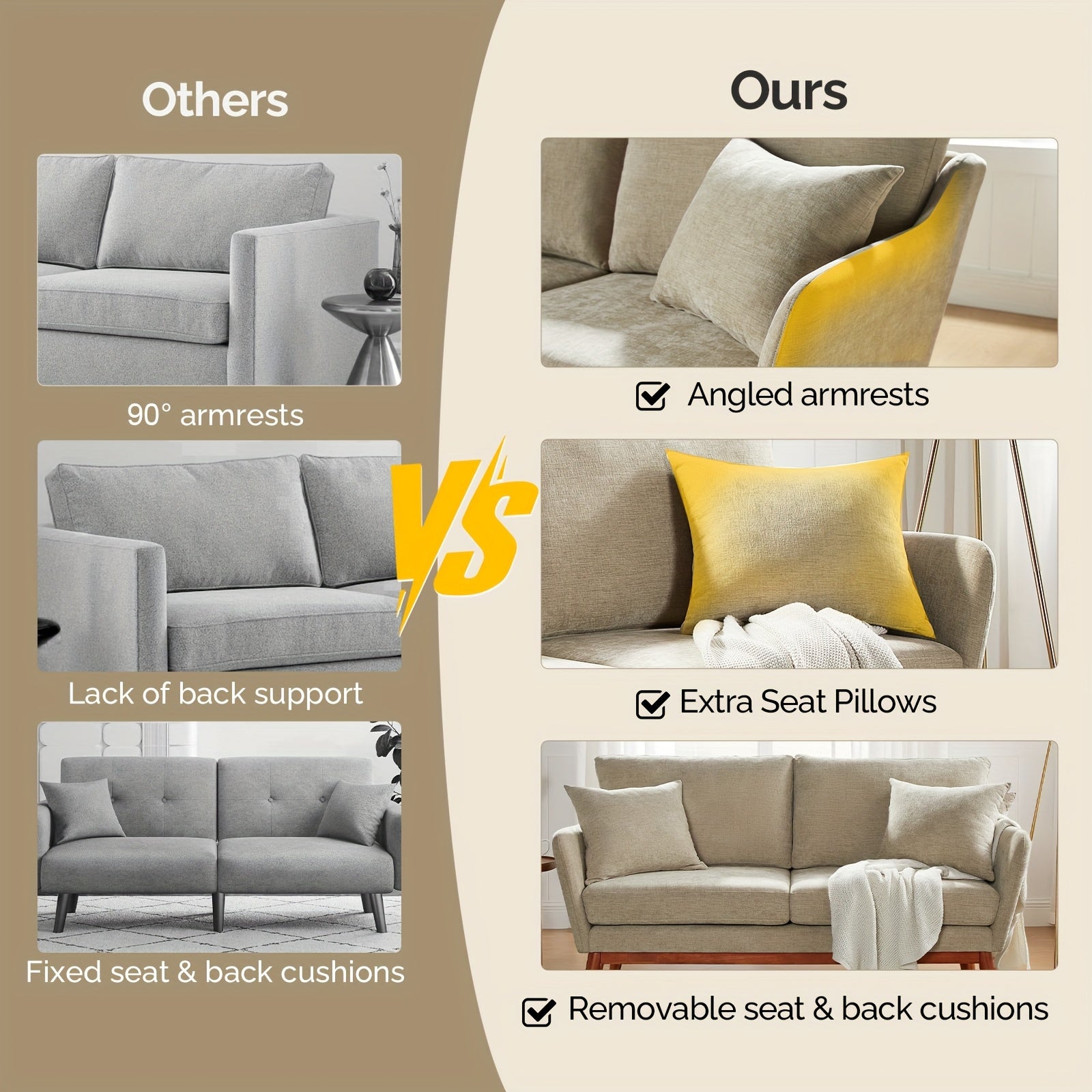 Love Seat Sofa with Solid Wood Frame & Linen Upholstery - Mid-Century Modern Minimalist Design, 2 Cushioned Seats & 2 Pillows