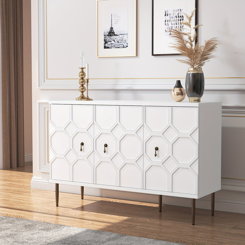 Sideboard Accent Buffet Cabinet With 3 Decorative Embossed Pattern Doors, Credenza Storage Cabinet For Living Room, Kitchen, Dining Room, Hallway