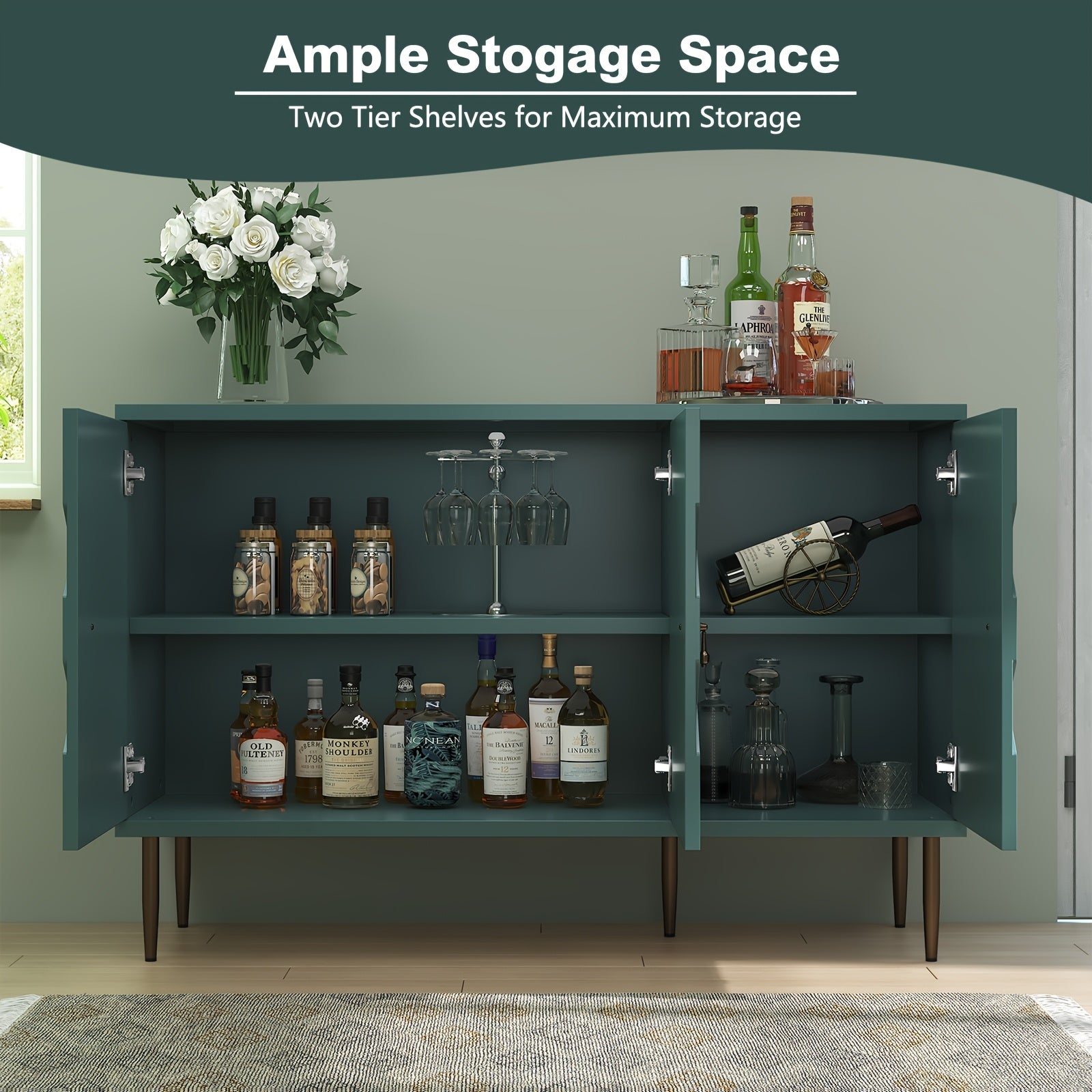 Sideboard Accent Buffet Cabinet With 3 Decorative Embossed Pattern Doors, Credenza Storage Cabinet For Living Room, Kitchen, Dining Room, Hallway