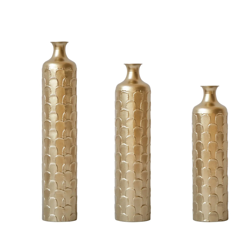 DB Home Decor Set of 3 Large Glazed White Metal Vases Luxury Tabletop Vase Elegant Floor Metal Decor