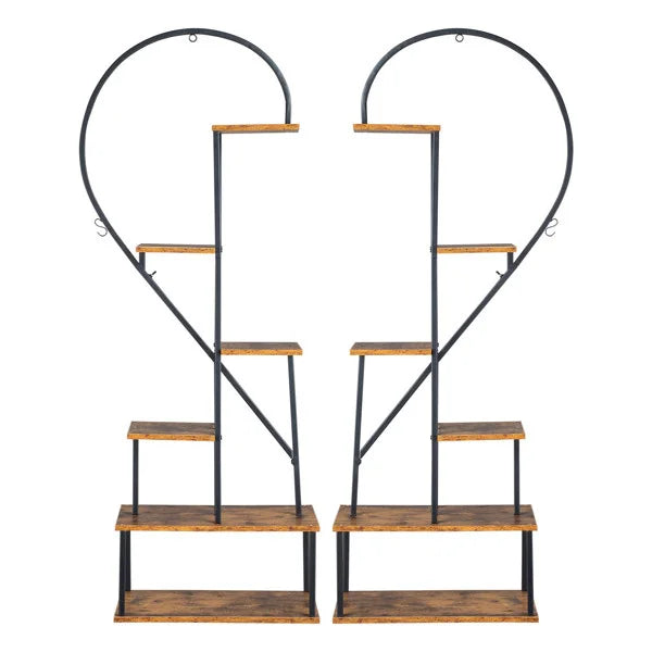 DB Artisasset 2pcs 6 Layers Half Heart Iron Wood Plant Stand for Garden Balcony Patio Lawn Home Decoration Flower Pot