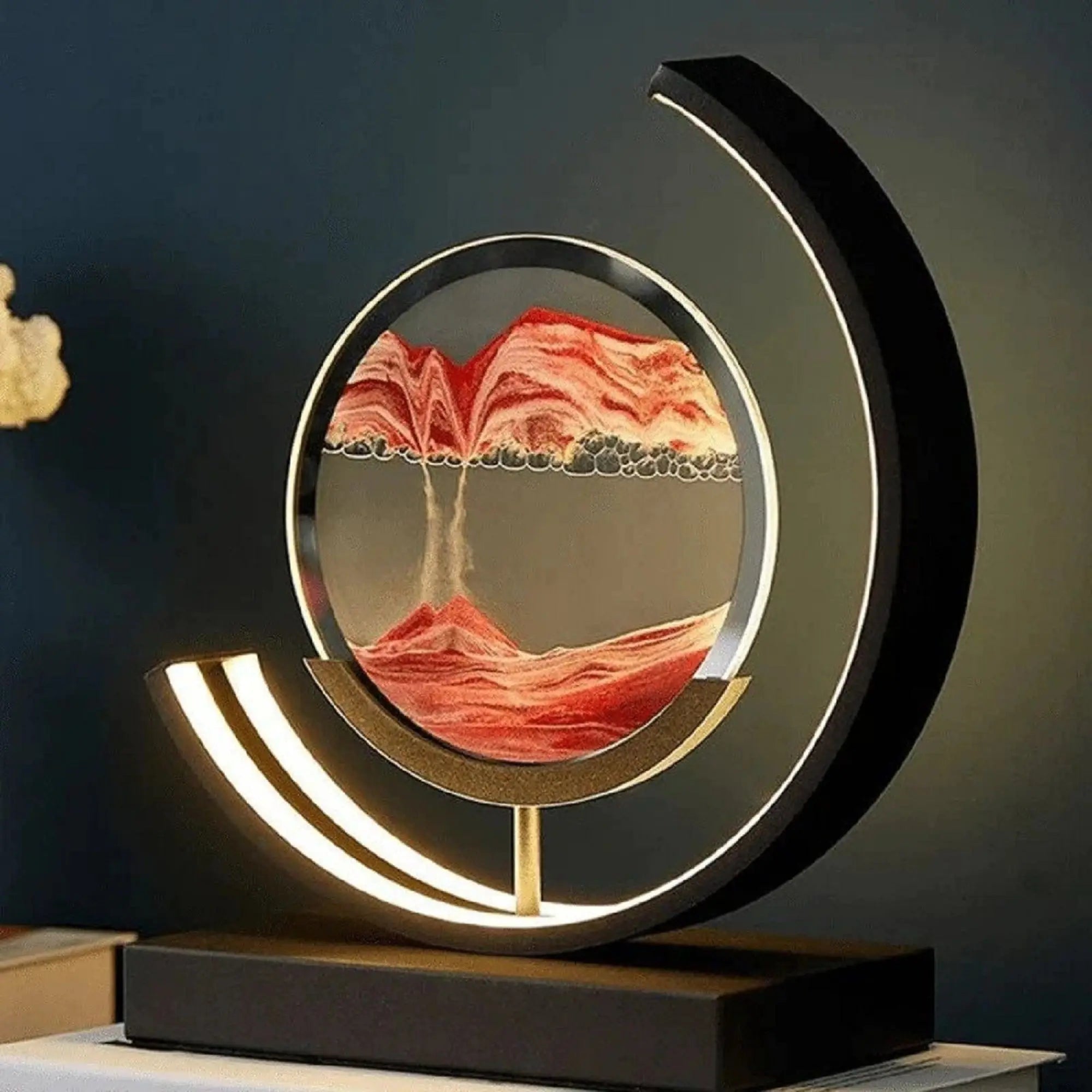 LED 3D Round Sand Picture Lamp 3 Colors Moving Sand Art Light with Stand Relaxing Desktop Home Decor for Office or Home Use