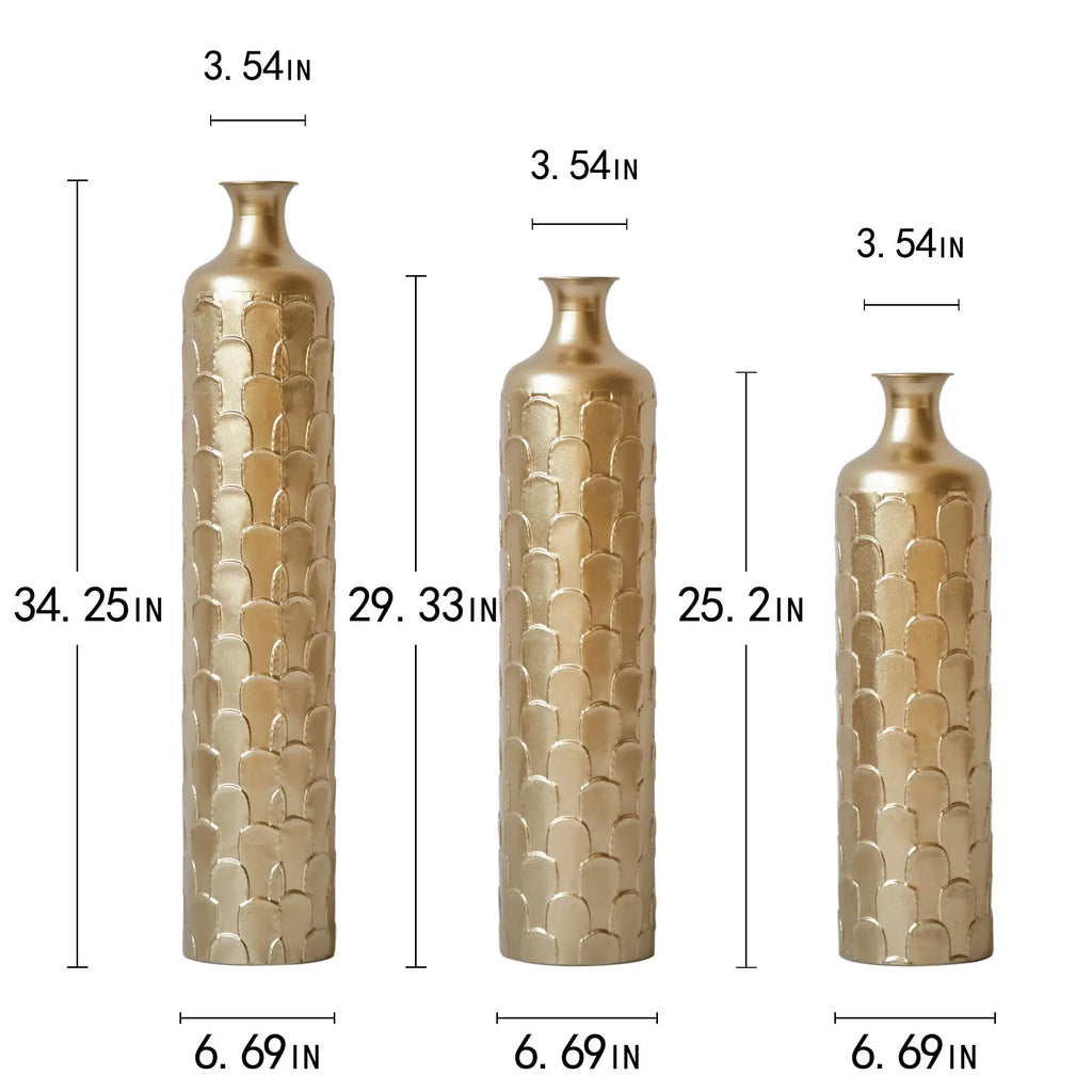 DB Home Decor Set of 3 Large Glazed White Metal Vases Luxury Tabletop Vase Elegant Floor Metal Decor