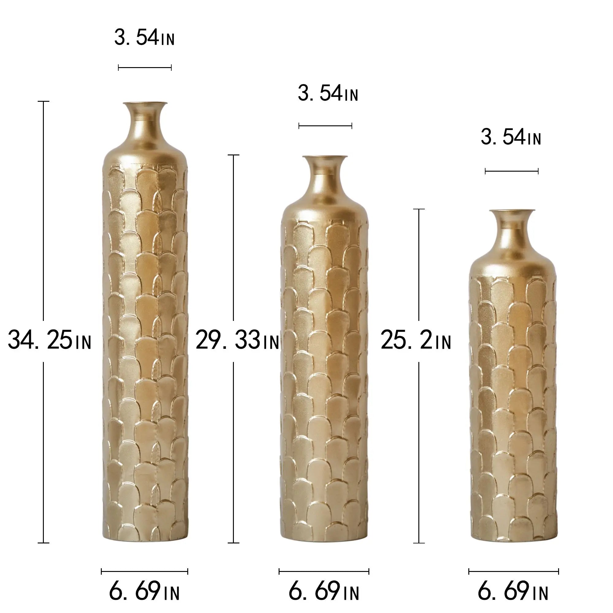 DB Home Decor Set of 3 Large Glazed White Metal Vases Luxury Tabletop Vase Elegant Floor Metal Decor