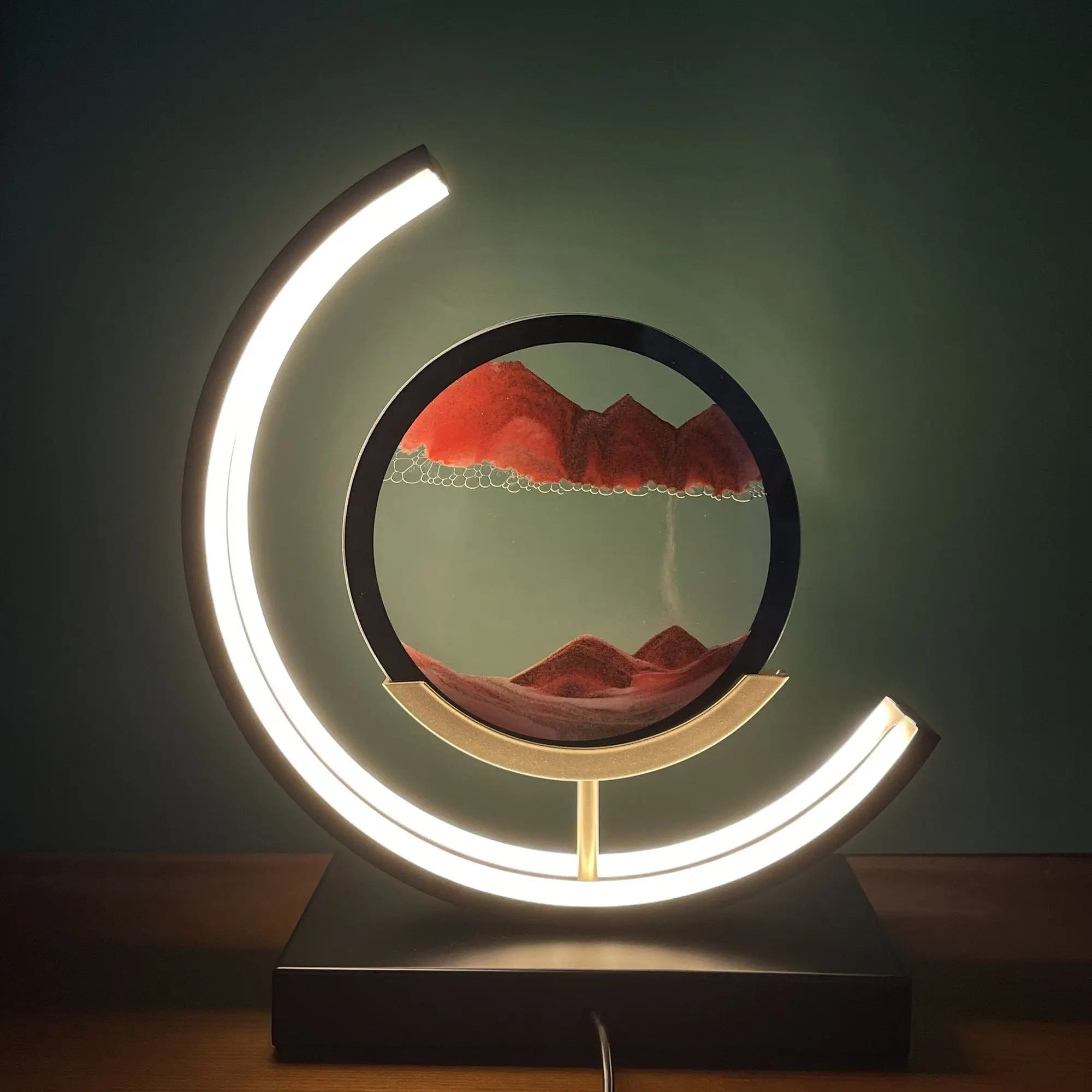 LED 3D Round Sand Picture Lamp 3 Colors Moving Sand Art Light with Stand Relaxing Desktop Home Decor for Office or Home Use