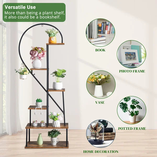 DB Artisasset 2pcs 6 Layers Half Heart Iron Wood Plant Stand for Garden Balcony Patio Lawn Home Decoration Flower Pot