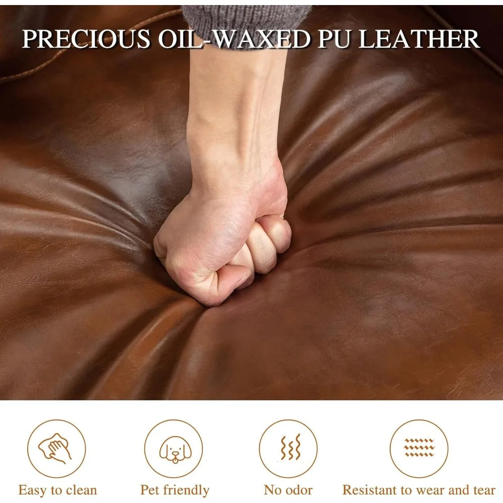 360 Degree Swivel Accent Chair Set of Two with Plump Back Pillow, Waterproof Oil Waxed PU Leather Swivel Armchair