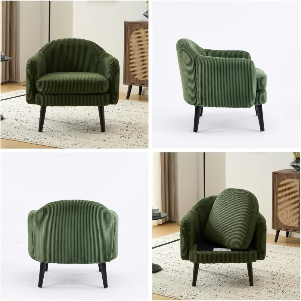 30.3" Wide Modern Barrel Accent Armchair with Track Armrest, Solid Wooden Legs, Comfy Upholstered Club Chair,Round Single