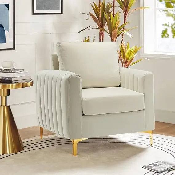 Velvet Accent Club Chair, Modern Velvet Armchair Upholstered Accent Club Sofa Chair with Gold Metal Legs Mid-Century Barrel Lei