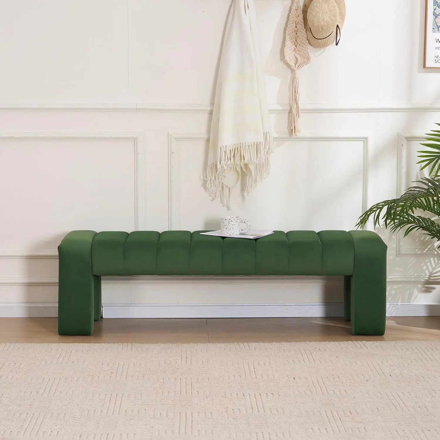 Velvet End of Bed Bench Upholstered Modern 59" Bedroom Benchs for King Bed Benchs Tufted Window Bench Comfy Long Ottoman
