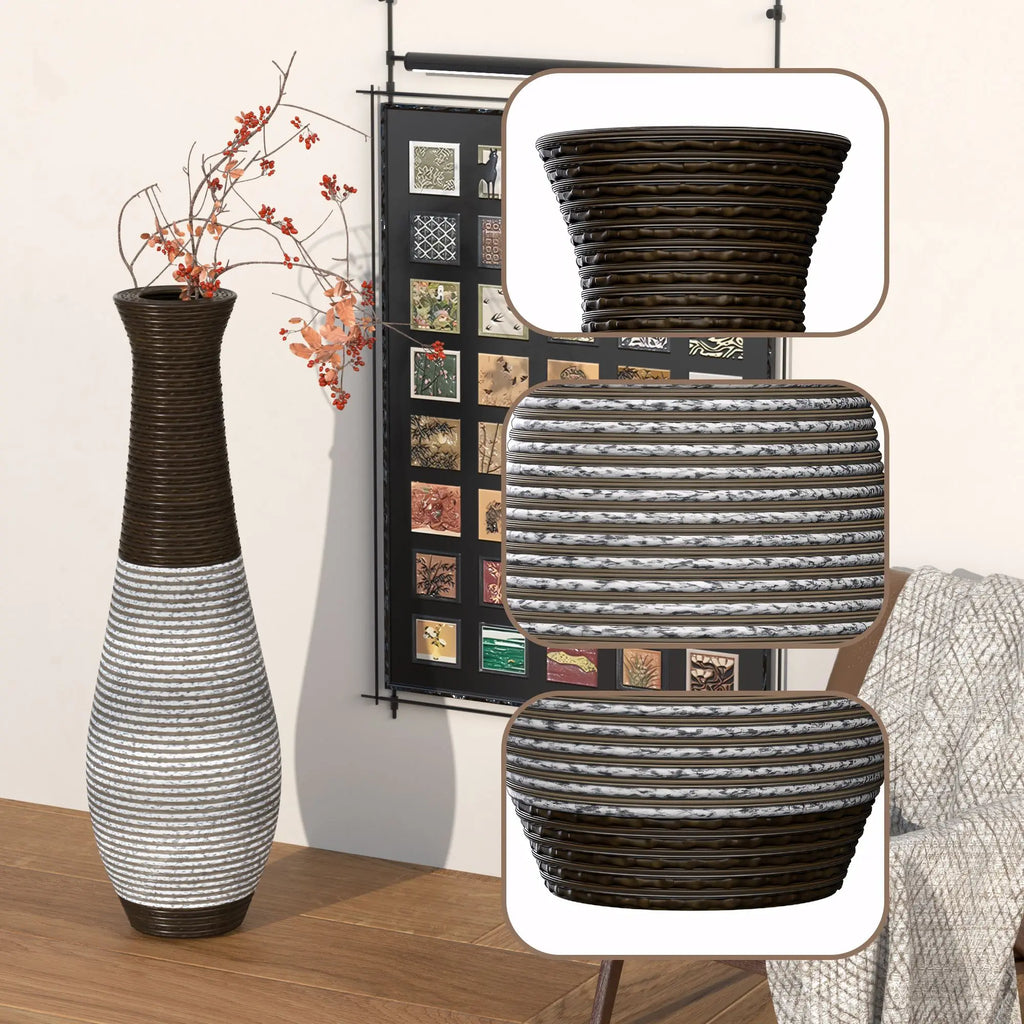 39-Inch Tall  Floor Vase Durable Artificial Rattan Elegant Two-Tone Dark Brown Finish Stylish Home Decor Statement Piece