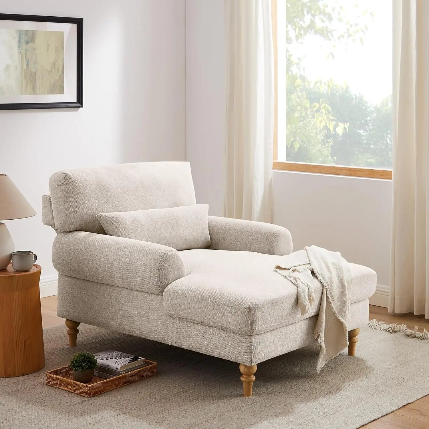 Modern Chaise Lounge Chair with Adjustable Backrest, Upholstered Indoor Leisure Sofa Recliner, Oversized Accent Chair Deep Seat