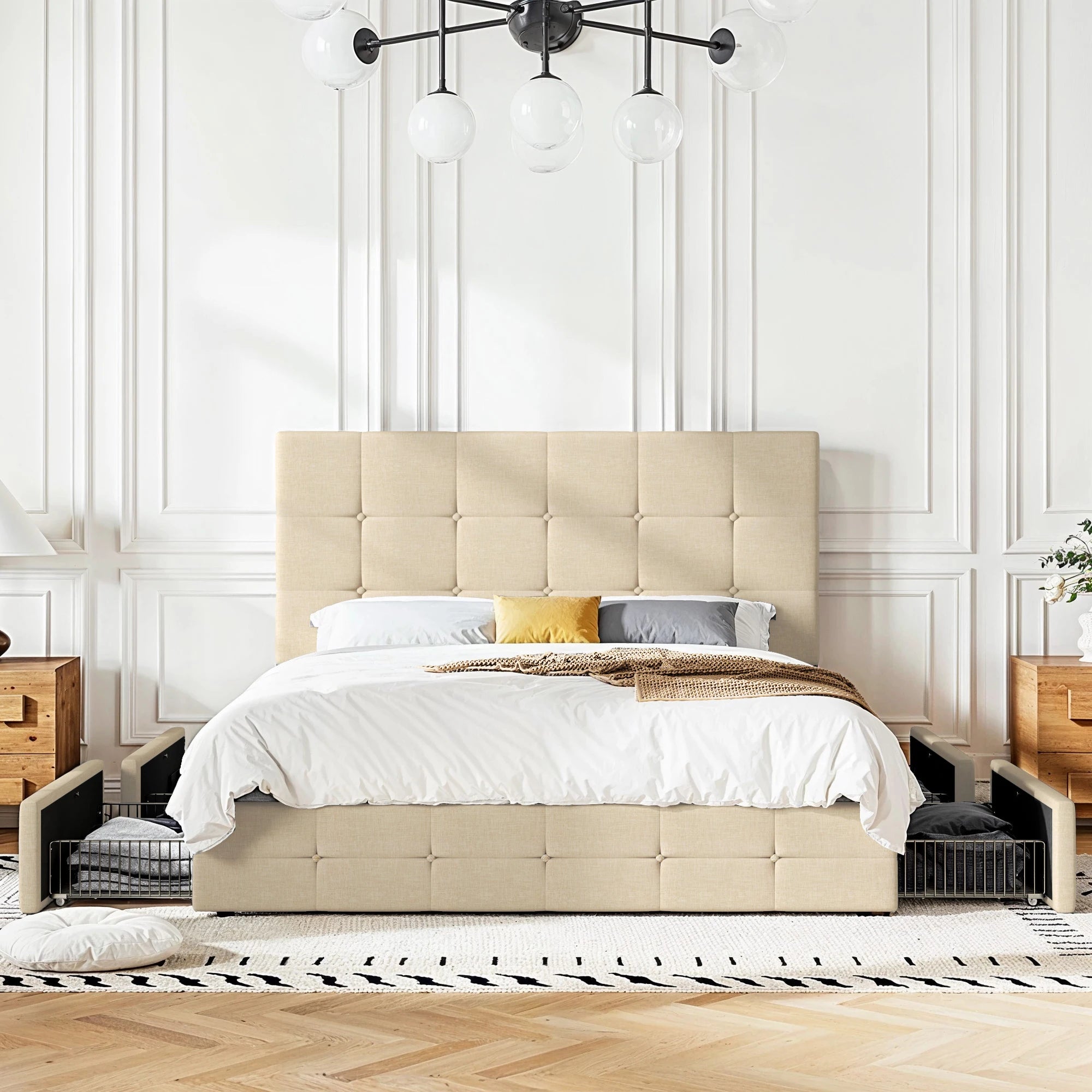 HOOMIC Platform Storage Bed Frame with 4 Drawers and Adjustable Headboard