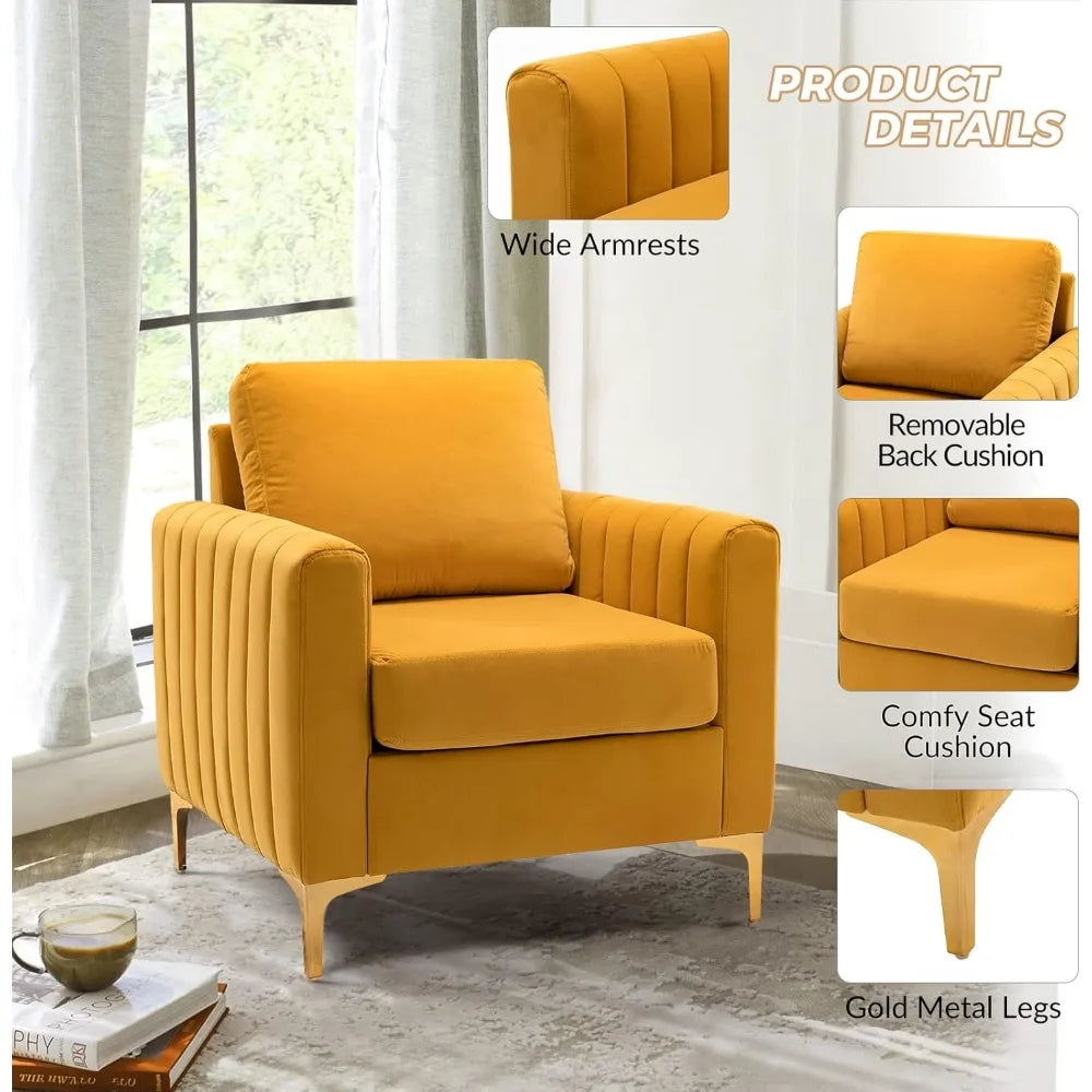Velvet Accent Club Chair, Modern Velvet Armchair Upholstered Accent Club Sofa Chair with Gold Metal Legs Mid-Century Barrel Lei