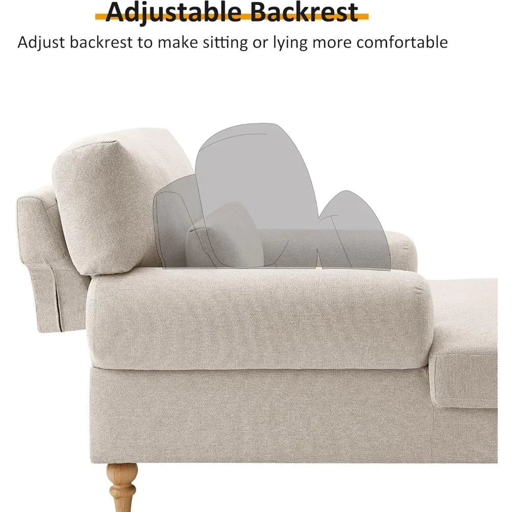Modern Chaise Lounge Chair with Adjustable Backrest, Upholstered Indoor Leisure Sofa Recliner, Oversized Accent Chair Deep Seat