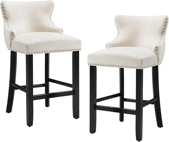 Velvet Bar Stools Set of 2, 26" Counter Height Barstools with Back, Modern Upholstered Bar Stool Chairs with Button Tufted