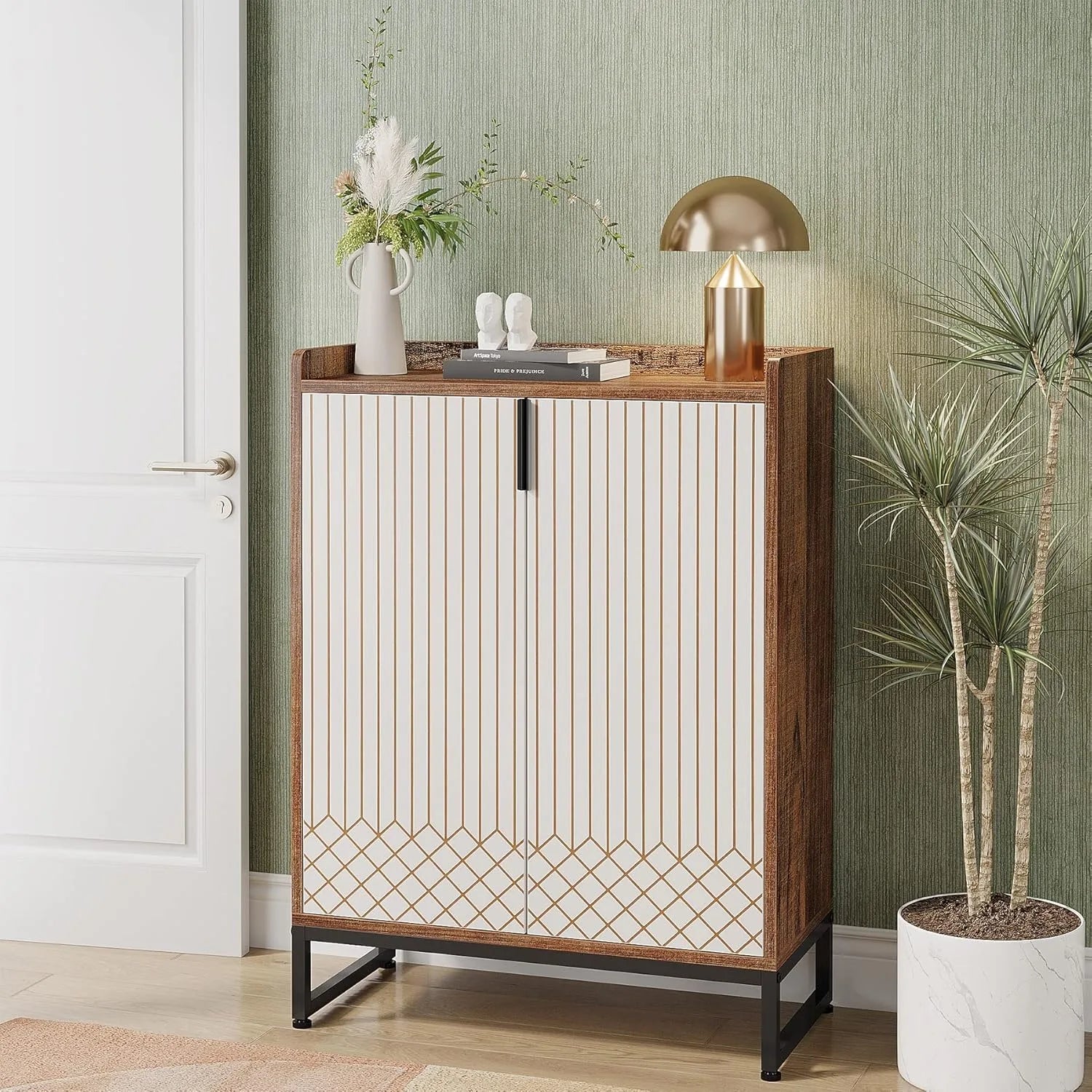 Modern Shoe Cabinet for Entryway, 25 Pairs Shoe Cabinet with Doors, Wood 5-Tier Shoe Organizer for Bedroom Living Room