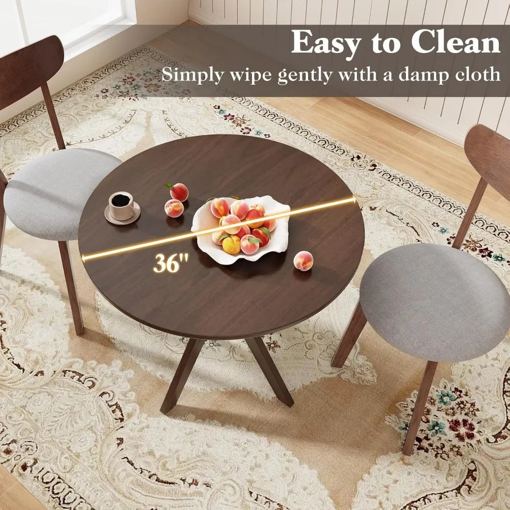 Dining Table Set for 2, Small Kitchen Table Chairs Set of 2, Mid-Century Wooden Round Dining Table and Two Dining Chairs