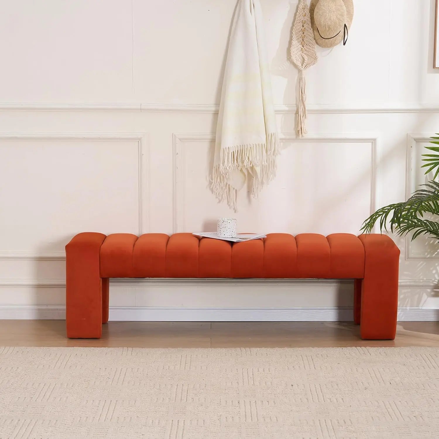 Velvet End of Bed Bench Upholstered Modern 59" Bedroom Benchs for King Bed Benchs Tufted Window Bench Comfy Long Ottoman