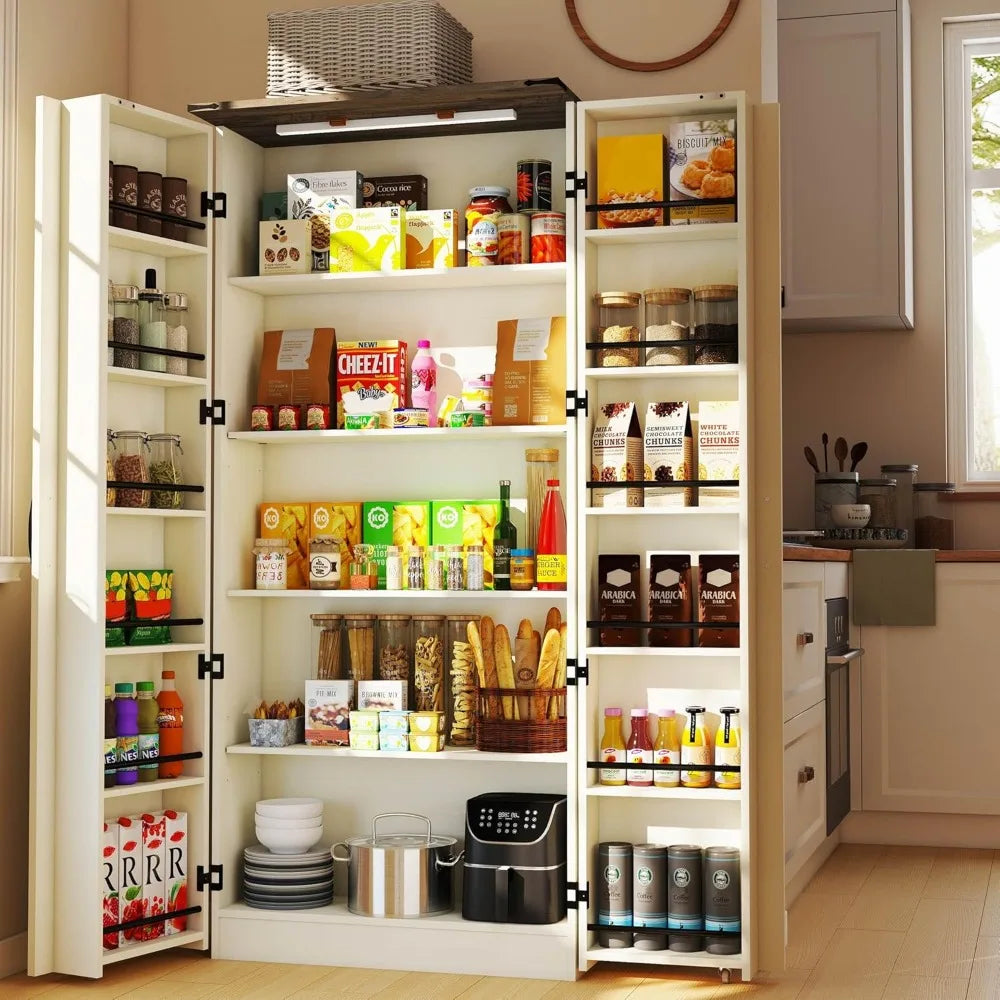 Tall Kitchen Pantry Cabinet: Food Pantry Cabinets for Kitchen Storage, Wood Storage Cabinet with 2 Doors