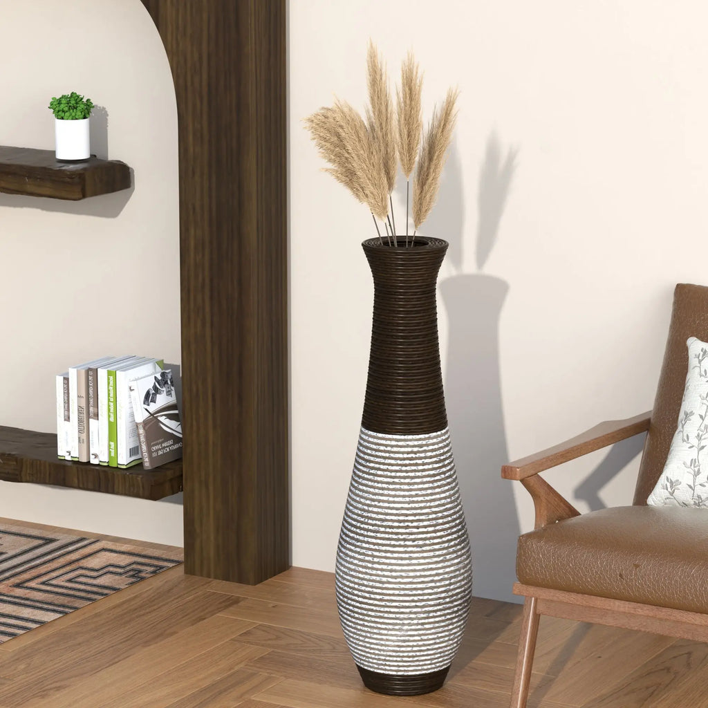 39-Inch Tall  Floor Vase Durable Artificial Rattan Elegant Two-Tone Dark Brown Finish Stylish Home Decor Statement Piece