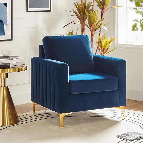 Velvet Accent Club Chair, Modern Velvet Armchair Upholstered Accent Club Sofa Chair with Gold Metal Legs Mid-Century Barrel Lei