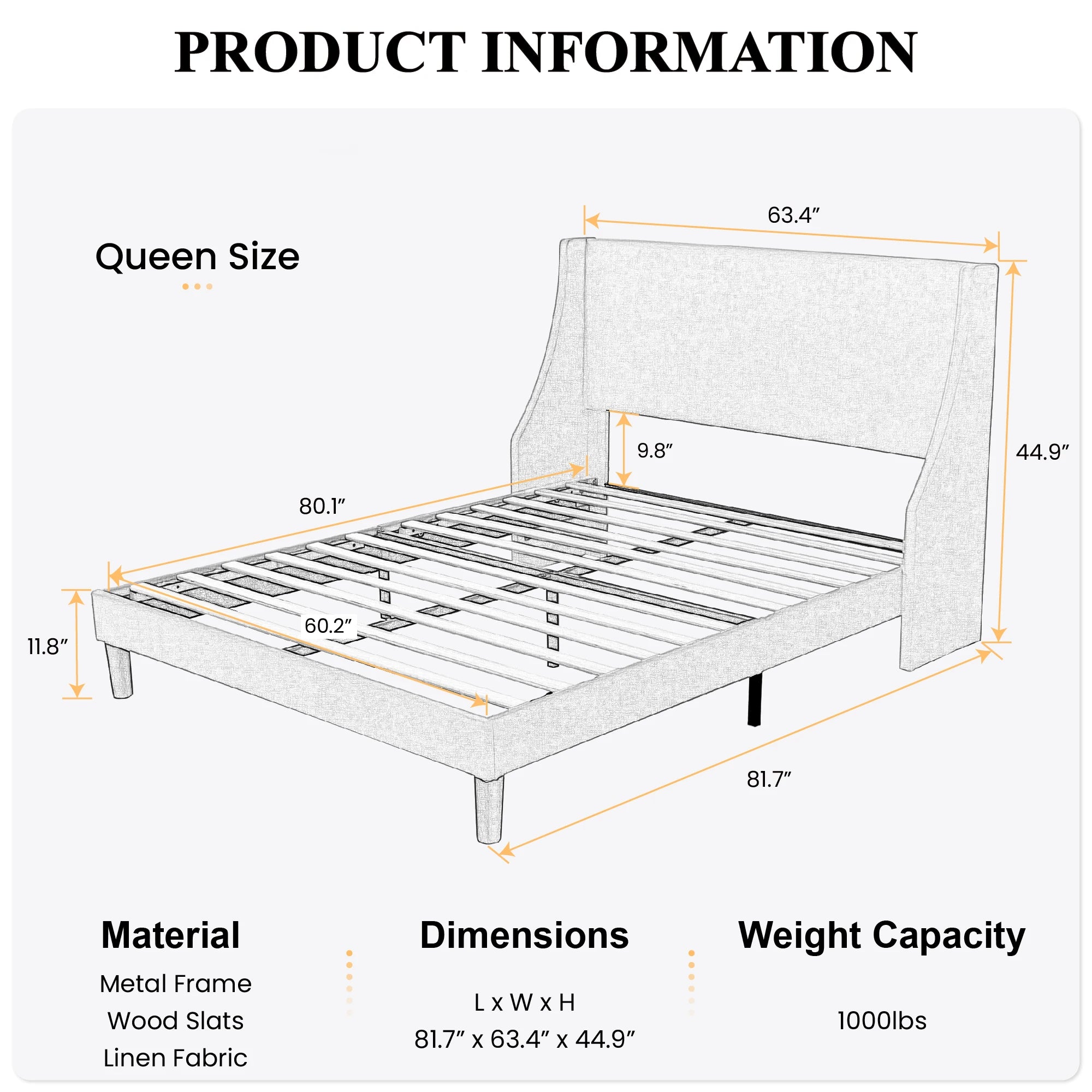 HOOMIC Bed Frame, Fabric Upholstered Modern Wingback Platform Bed with Headboard, Strong Wood Slats Support Allewie