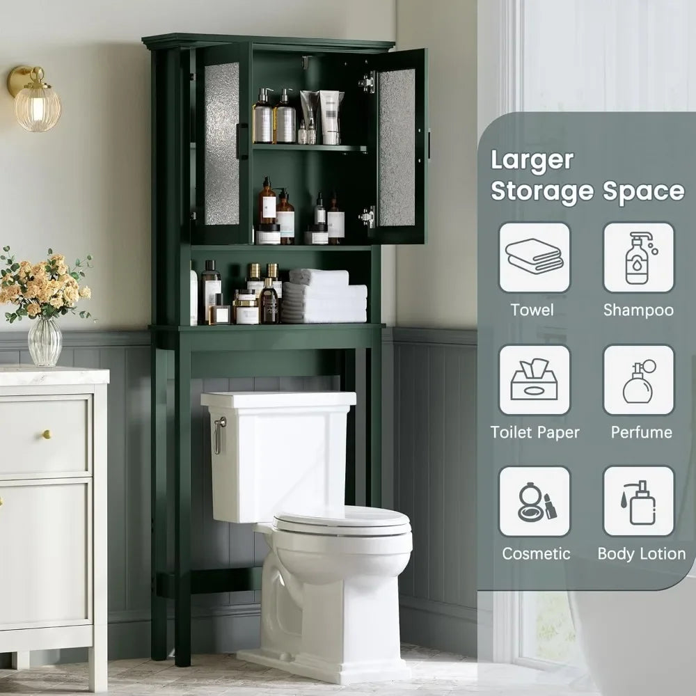 Over the Toilet Storage Cabinet with Glass Doors and Adjustable Shelf