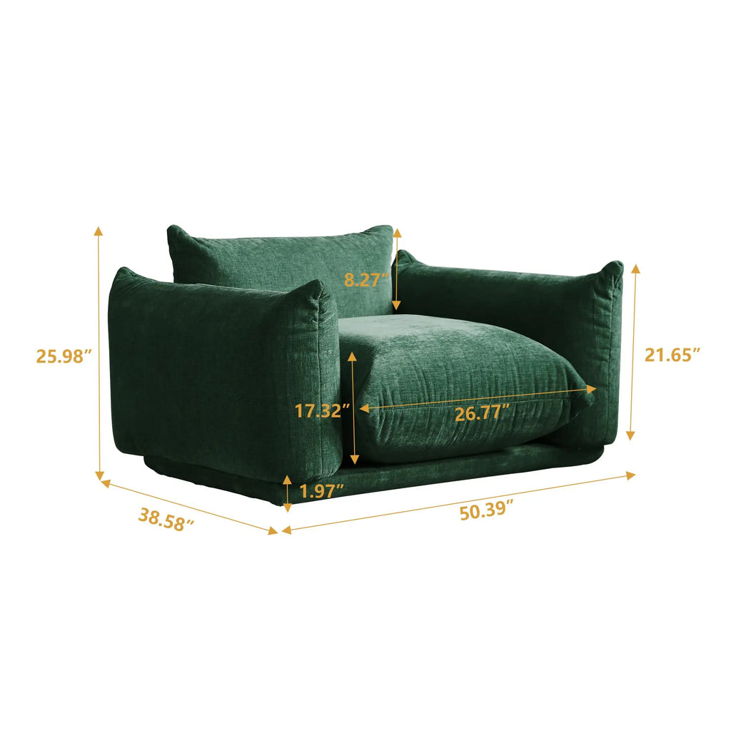 Comfy Chenille Single Accent Chair Deep Seat Couches Mid-Century Sofa 50" Plush Sofas Furniture for Small Spaces Living Room
