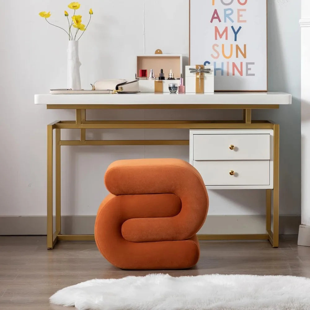 Velvet Vanity Stool, Modern S-Shaped Pouf Ottoman Footrest Makeup Chair Foot Stool Under Desk, Decorative Floor Seat for Makeup