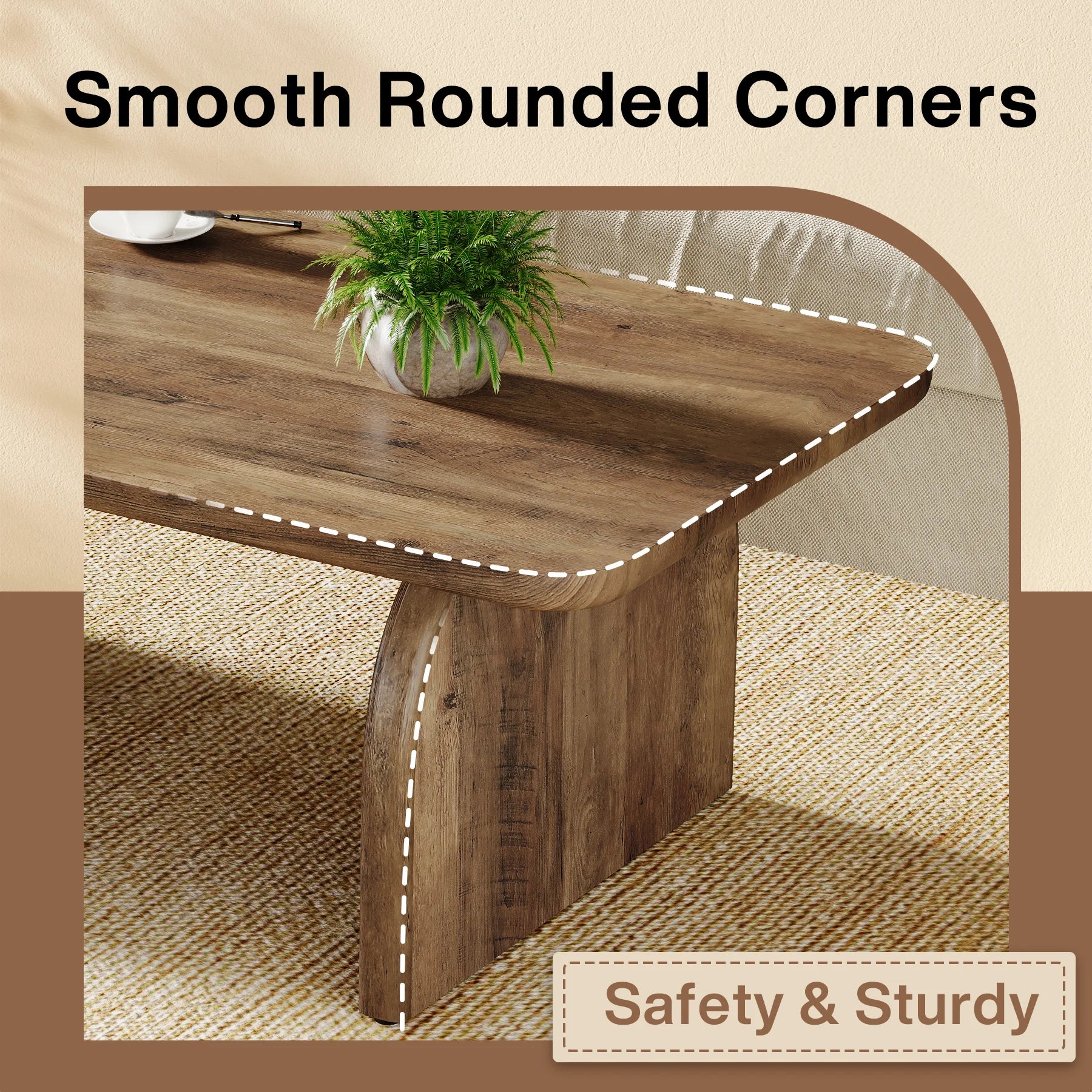 Tribesigns Farmhouse Rectangular Coffee Table, 47.24-Inch Engineered Wood Center Cocktail Tea Table with Sturdy Base