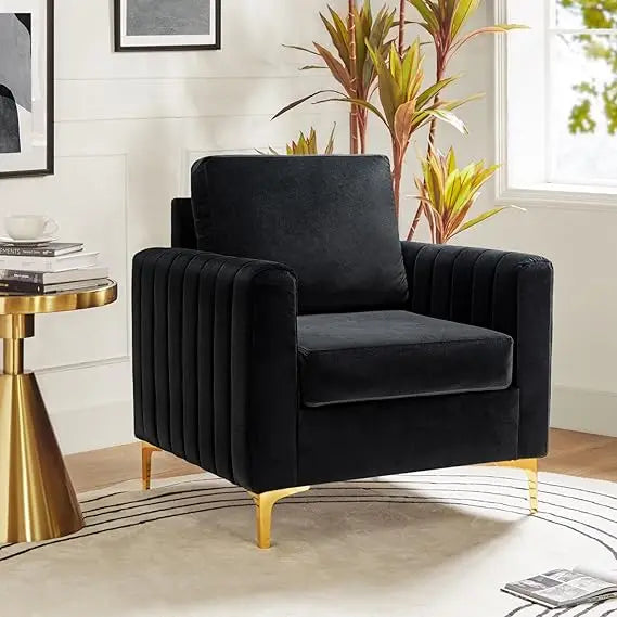 Velvet Accent Club Chair, Modern Velvet Armchair Upholstered Accent Club Sofa Chair with Gold Metal Legs Mid-Century Barrel Lei