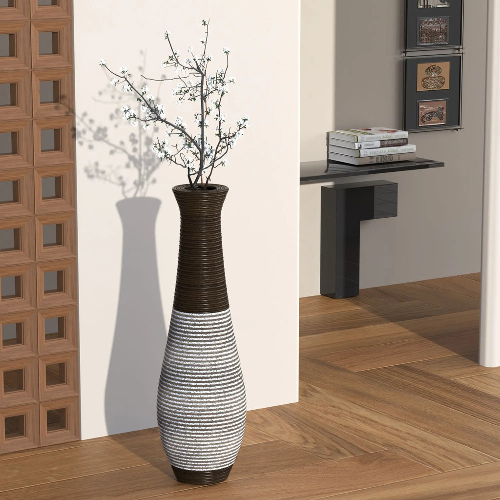 39-Inch Tall  Floor Vase Durable Artificial Rattan Elegant Two-Tone Dark Brown Finish Stylish Home Decor Statement Piece