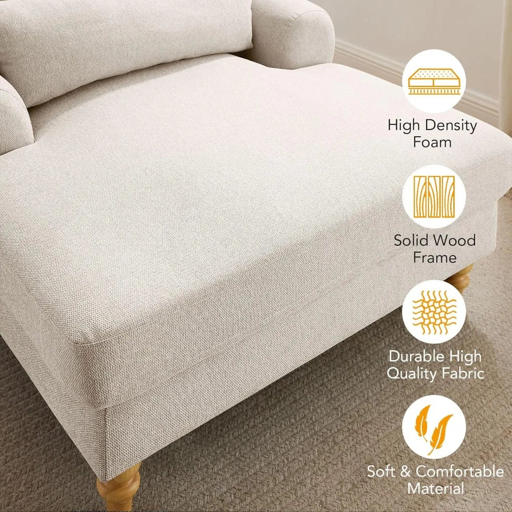 Modern Chaise Lounge Chair with Adjustable Backrest, Upholstered Indoor Leisure Sofa Recliner, Oversized Accent Chair Deep Seat