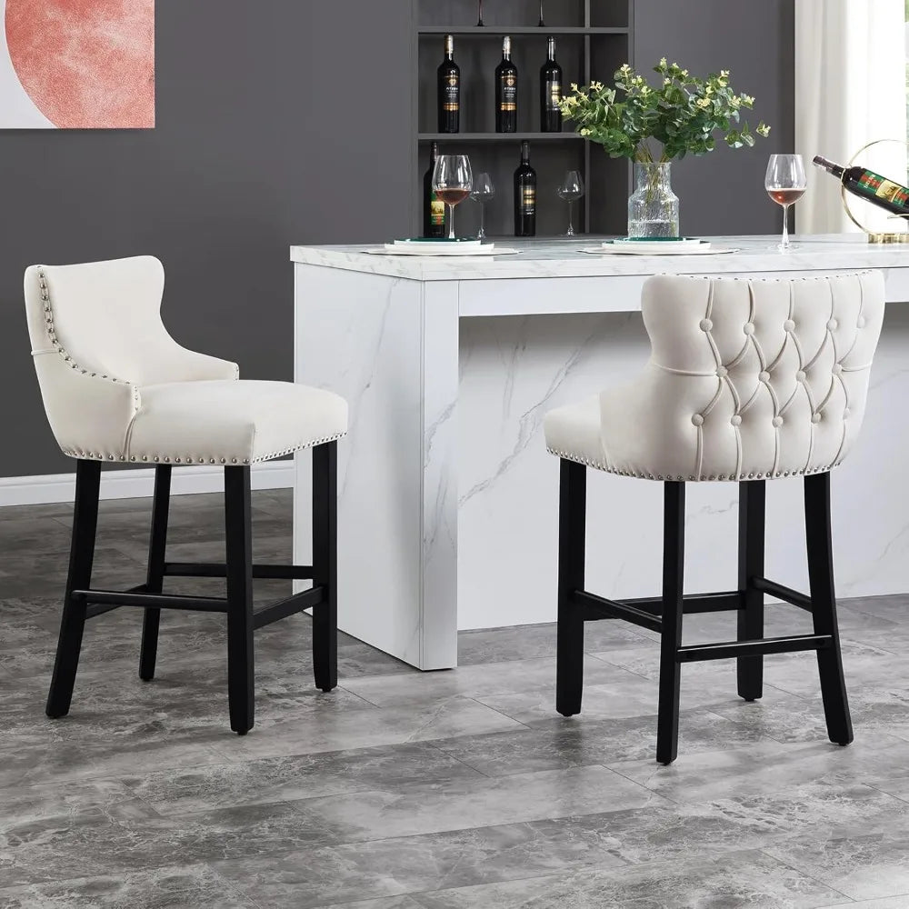 Velvet Bar Stools Set of 2, 26" Counter Height Barstools with Back, Modern Upholstered Bar Stool Chairs with Button Tufted