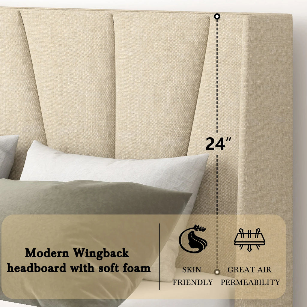 HOOMIC Platform Bed Frame with Geometric Wingback Headboard, Wooden Slats Support, No Box Spring Needed Allewie