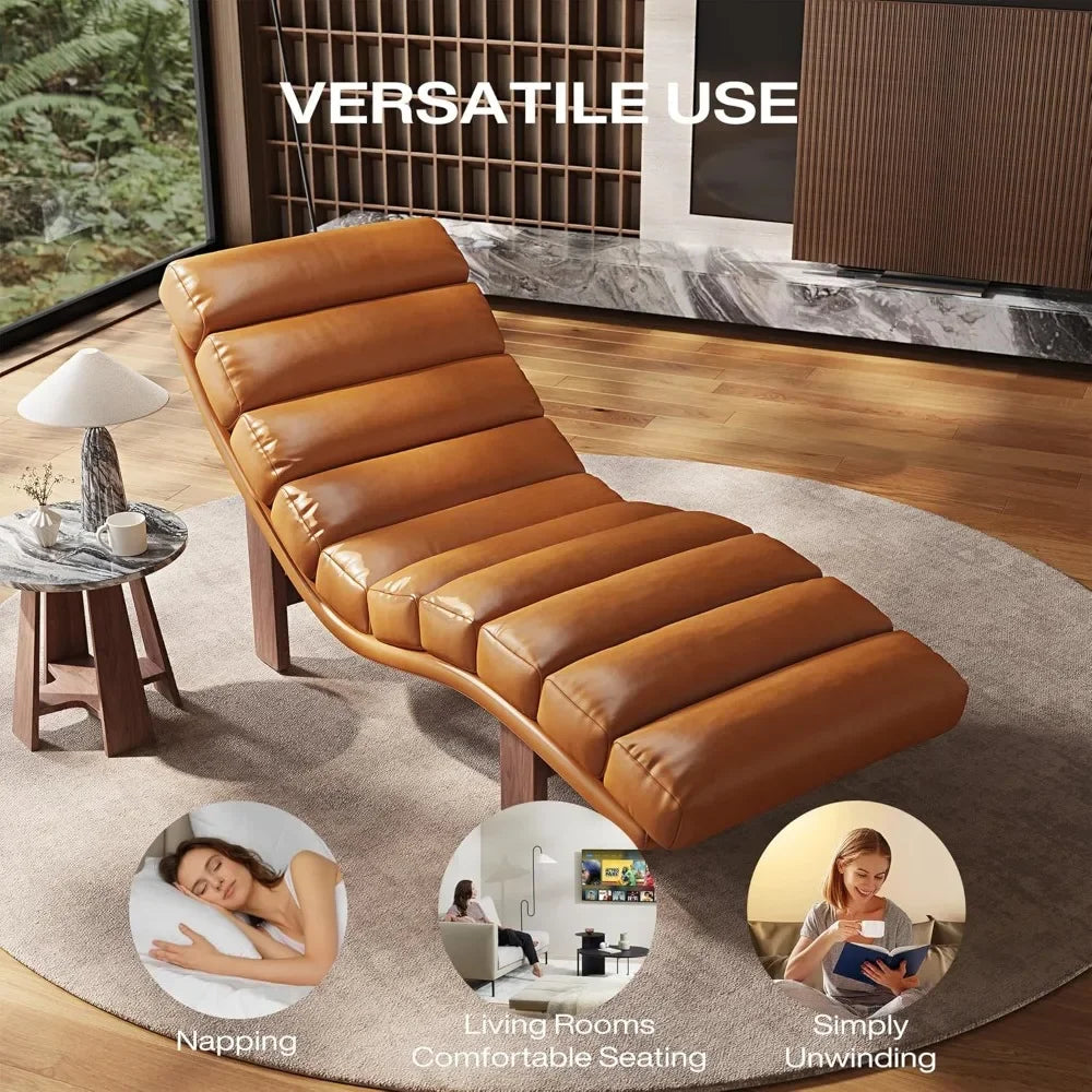 Modern Armless Chaise Lounge Chair Comfortable Upholstered Seat with Wooden Legs for Living Room Bedroom