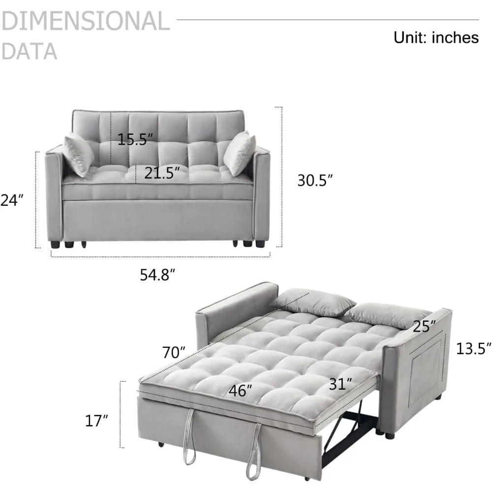 Convertible 3-in-1 Sleeper Sofa with Armrests, Storage Pockets, Pillows, and Adjustable Backrest