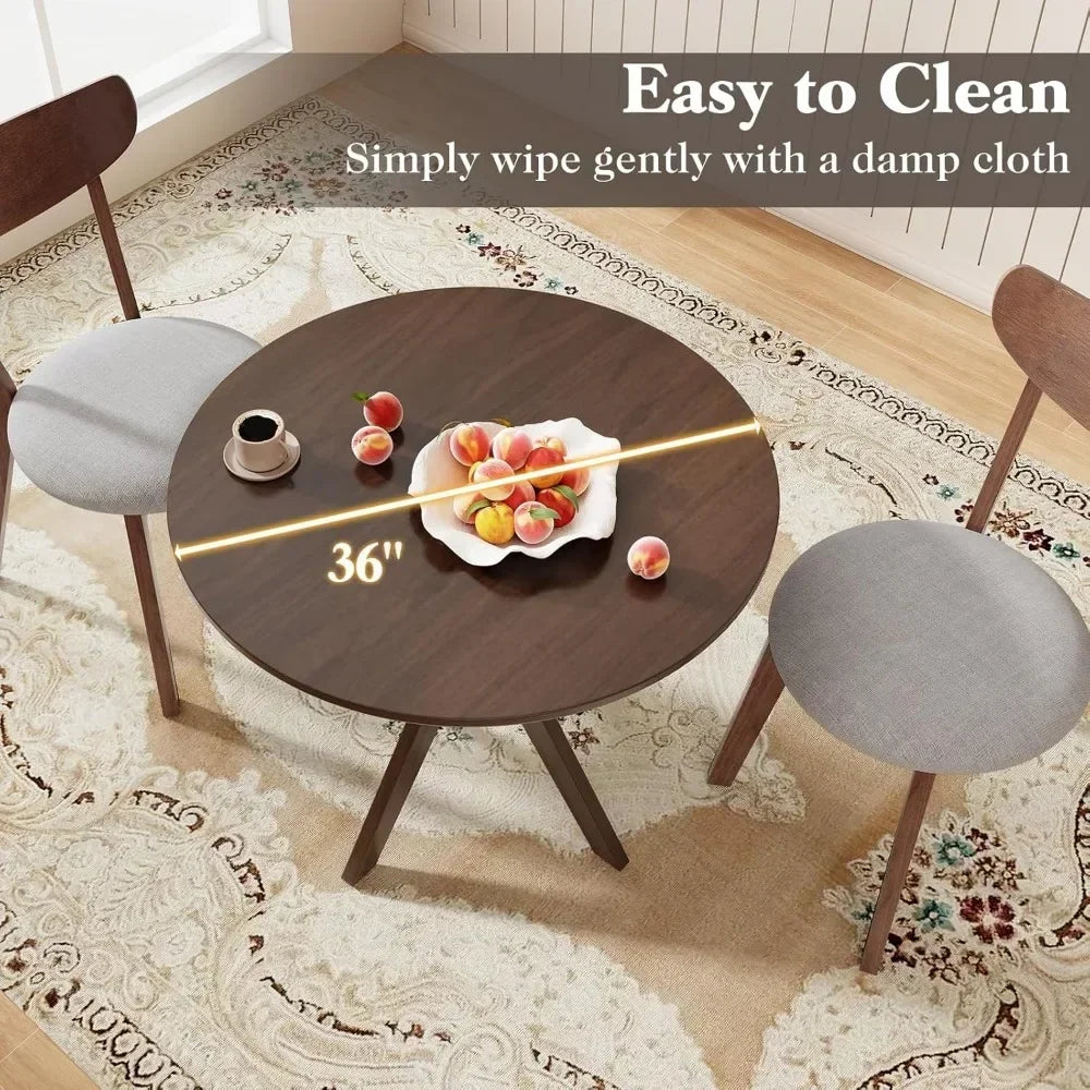 Dining Table Set for 2, Small Kitchen Table Chairs Set of 2, Mid-Century Wooden Round Dining Table and Two Dining Chairs
