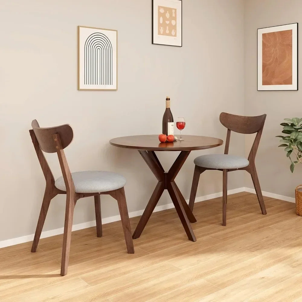 Dining Table Set for 2, Small Kitchen Table Chairs Set of 2, Mid-Century Wooden Round Dining Table and Two Dining Chairs