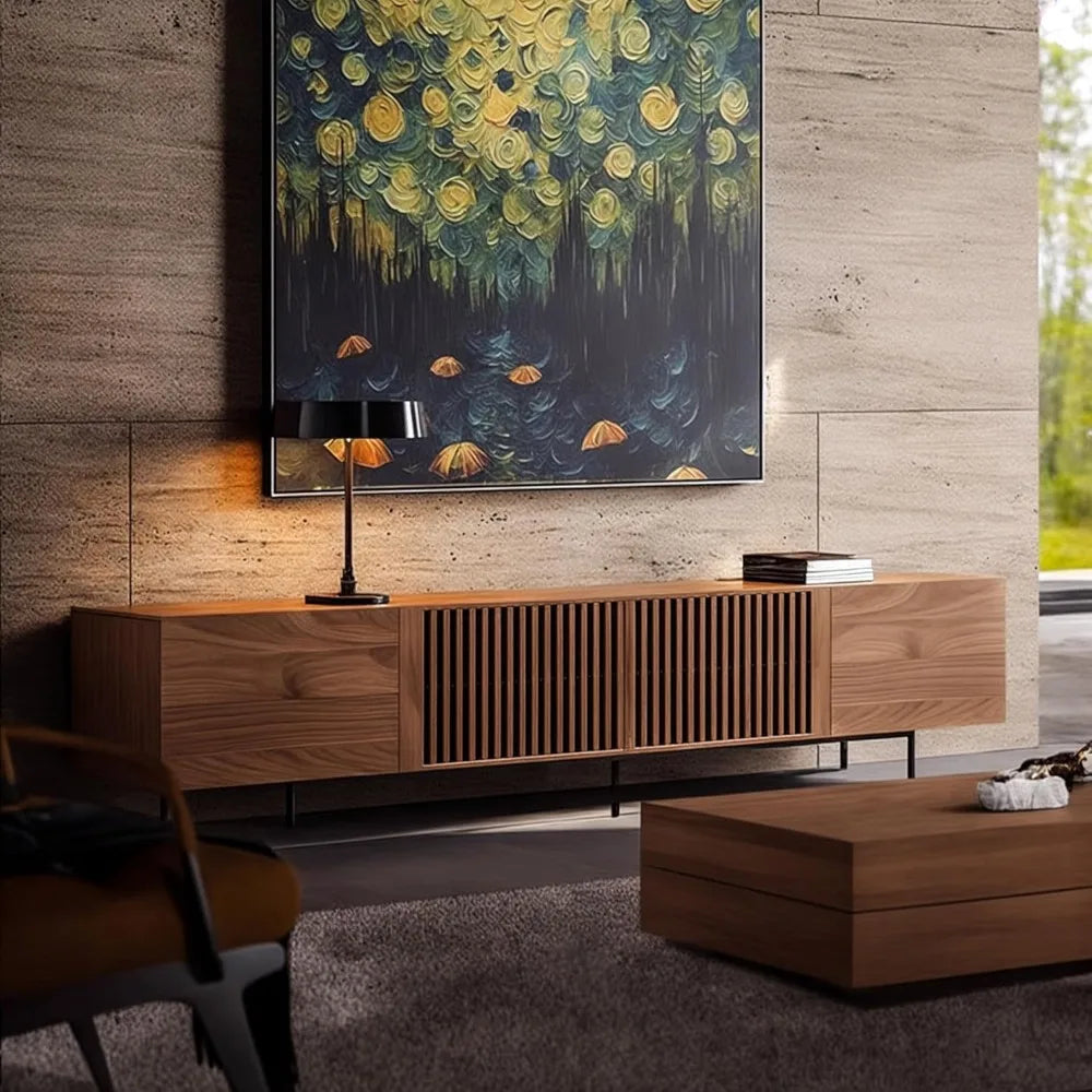 "Mid-Century TV Stand for 70" TVs - 70.87" Walnut Console with Ample Storage for Multi-Room"