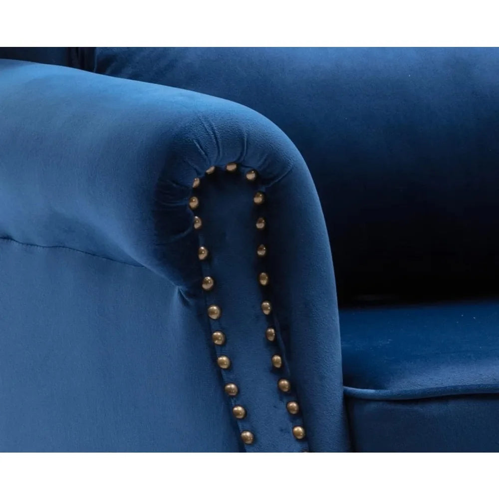 Mid-Century Velvet Tufted Wingback Chair with Ottoman, Padded Accent Seat for Home Living and Bedroom Spaces