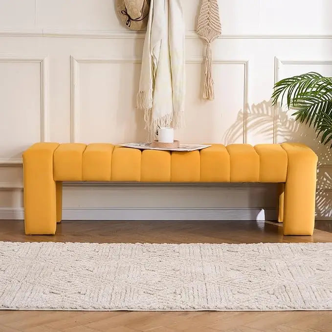 Velvet End of Bed Bench Upholstered Modern 59" Bedroom Benchs for King Bed Benchs Tufted Window Bench Comfy Long Ottoman
