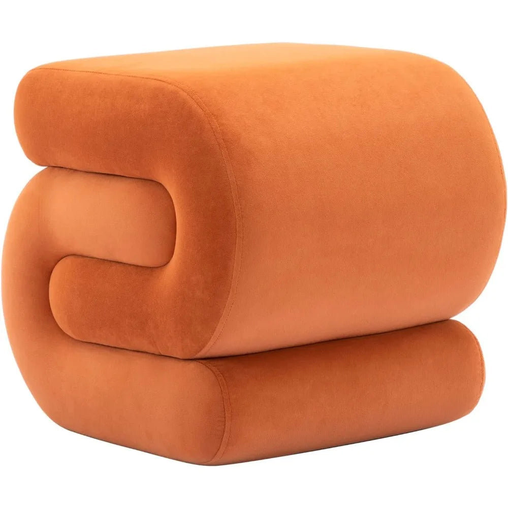 Velvet Vanity Stool, Modern S-Shaped Pouf Ottoman Footrest Makeup Chair Foot Stool Under Desk, Decorative Floor Seat for Makeup