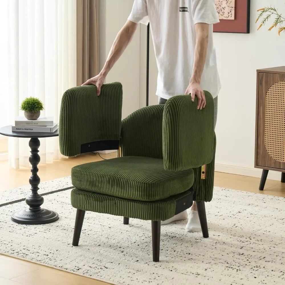 30.3" Wide Modern Barrel Accent Armchair with Track Armrest, Solid Wooden Legs, Comfy Upholstered Club Chair,Round Single